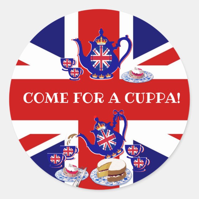 Adesivo Redondo Convite para Teatime Britânico (Frente)
