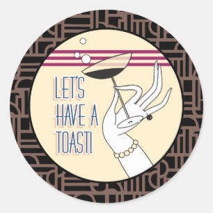 Adesivo Redondo Convites para Chás na Festa de noivado Art Deco