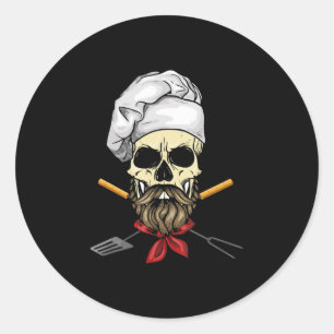 Adesivo Redondo Cook Grill Mestre Chef Skull Face Halloween Presen