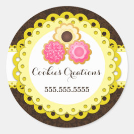 Adesivo Redondo Cookery Bakery Damask Yellow Scallop Seals