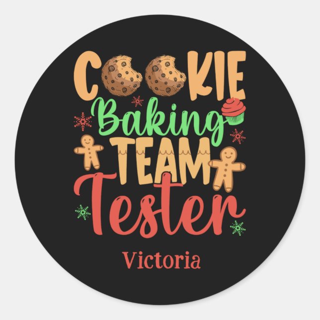 Adesivo Redondo Cookie Baking Team Tester Name Holiday Toddler T S (Frente)