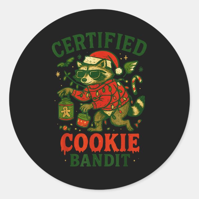 Adesivo Redondo Cookie Bandit Certificado, Luzes de Natal Engraçad (Frente)