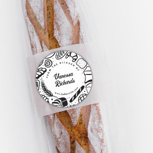 Adesivo Redondo Cookie da padaria das doodles pretas modernas