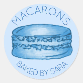 Adesivo Redondo Cookie De Macaron Francês Azul Feito Em Homemade