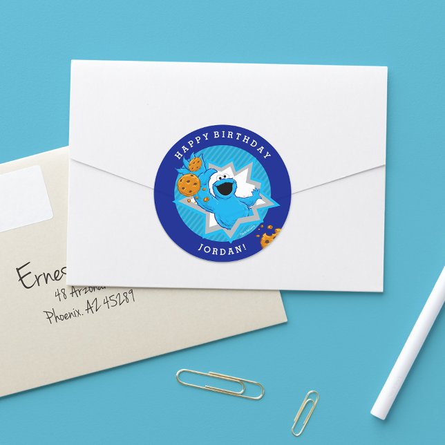 Adesivo Redondo Cookie Monster Birthday (Criador carregado)