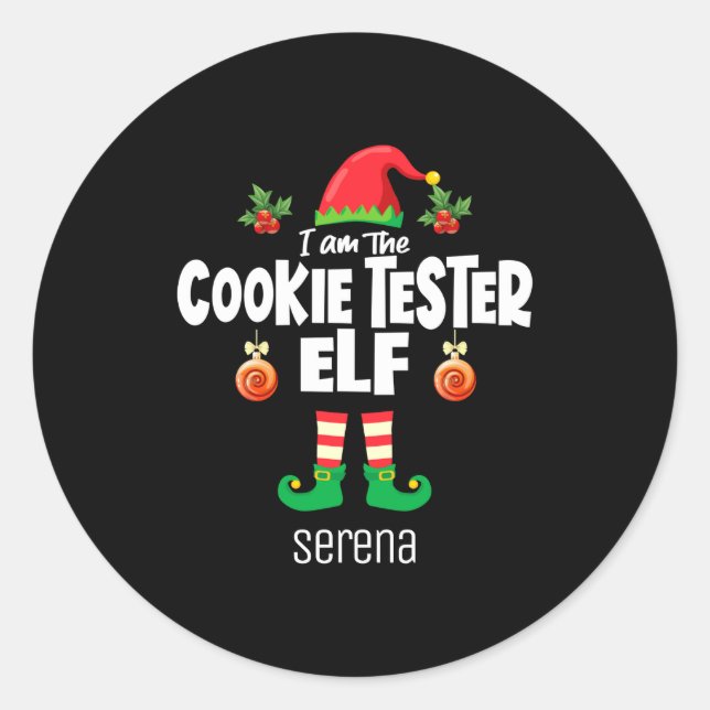 Adesivo Redondo Cookie Tester Elf Family Matching Christmas Name  (Frente)