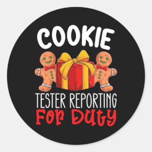 Adesivo Redondo Cookie Tester reportando sobre o Natal engraçado d