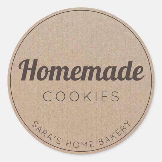 Adesivo Redondo Cookies caseiros Vintage Papel Kraft simples (Frente)