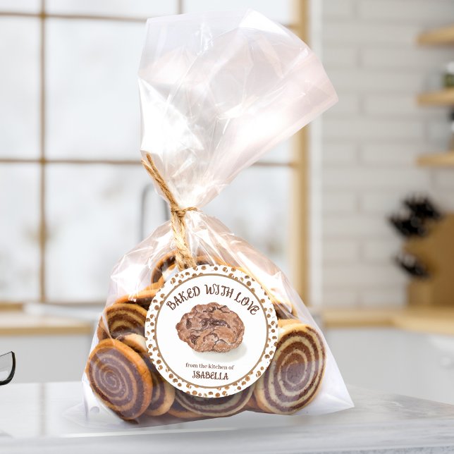 Adesivo Redondo Cookies De Chip De Chocolate De Aquarela Com Amor (Criador carregado)