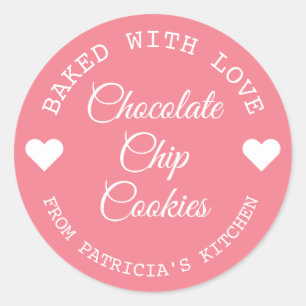 Adesivo Redondo Cookies De Choco Feitos Com Amor, Rosa E Branco