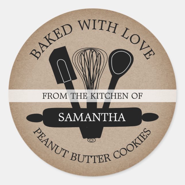 Adesivo Redondo Cookies de Manteiga de Amendoim Rustic Kraft casei (Frente)