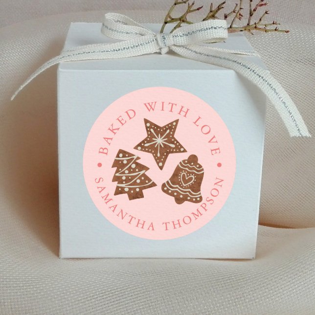 Adesivo Redondo Cookies de Natal cozidos com Pink de Amor (Criador carregado)