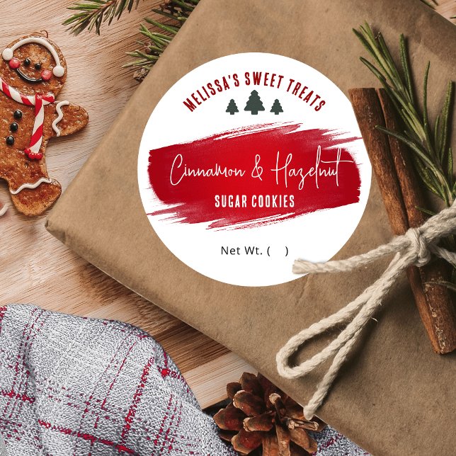 Adesivo Redondo Cookies de Natal Deserto Flavor Festivo Vermelho V (Spread the festive cheer with custom red watercolor holiday bakery stickers)