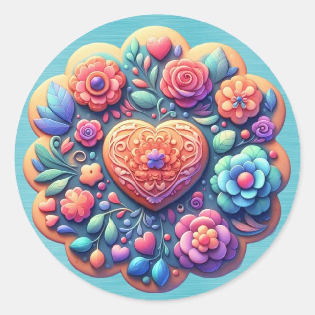 Adesivo Redondo Cookies decorados como flores (Frente)