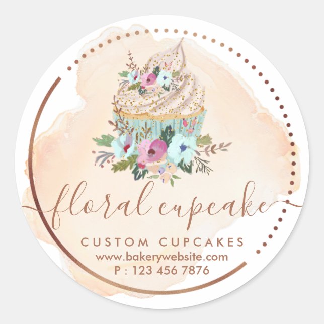 Adesivo Redondo Cookies Doces Pastelaria Ombre Cupcake Floral (Frente)