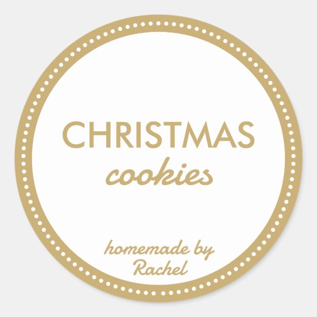 Adesivo Redondo Cookies Dourados de Natal simples e modernos (Frente)