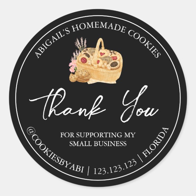 Adesivo Redondo Cookies simples feitos em casa Obrigado Rótulo (Frente)