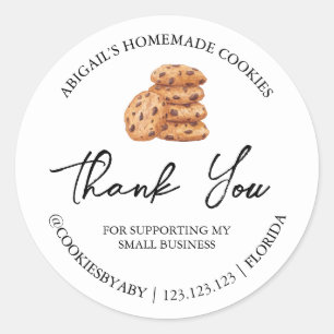 Adesivo Redondo Cookies simples feitos em casa Obrigado Rótulo