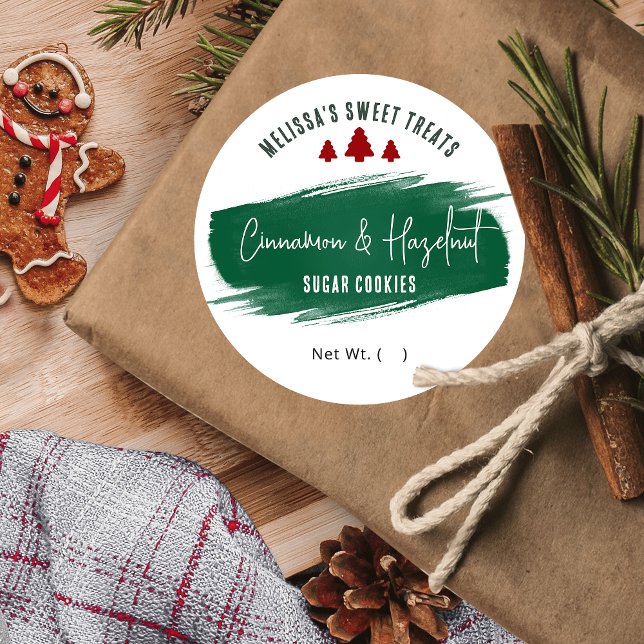 Adesivo Redondo Cookies Verdes Férias com Aquarelas de Natal (Christmas stickers for cookies, cupcakes or other desserts that will complete your holiday packaging)