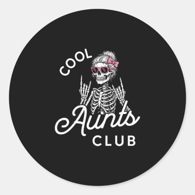 Adesivo Redondo Cool Aunt Club Funny Skeleton Family Kids Women  (Frente)
