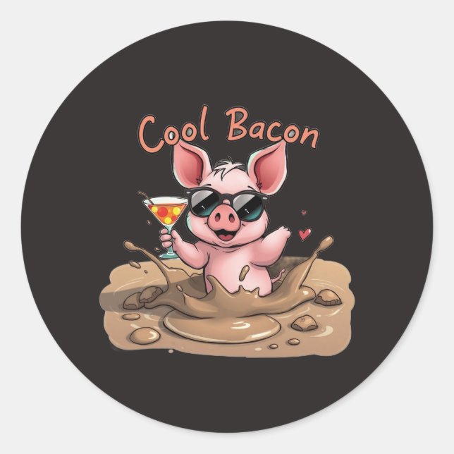 Adesivo Redondo "Cool Bacon" Piglet in Sunglasses (Frente)