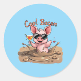 Adesivo Redondo "Cool Bacon" Piglet in Sunglasses