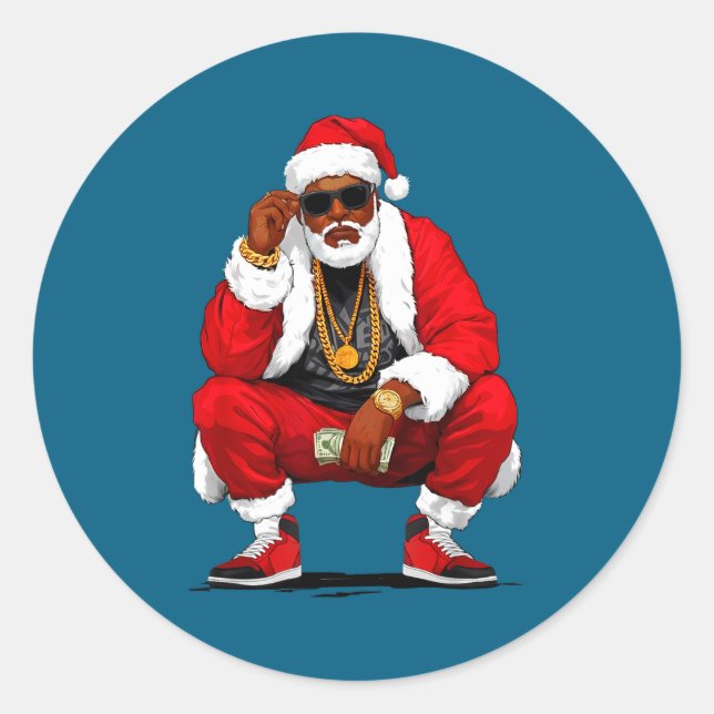 Adesivo Redondo Cool Black Man Santa Claus Christmas African Ameri (Frente)