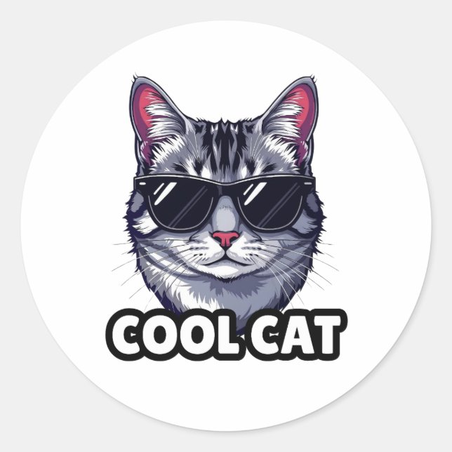 Adesivo Redondo Cool Cat Humorous Sticker (Frente)