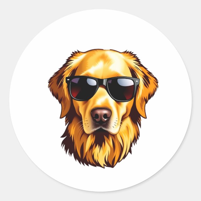 Adesivo Redondo Cool Dog Wearing Sunglasses Golden Retriever (Frente)