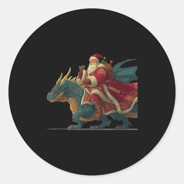 Adesivo Redondo Cool Festive Dragon With Riding Santa Claus Look  (Frente)