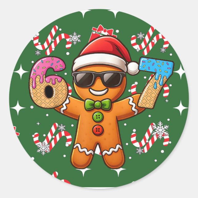 Adesivo Redondo Cool Gingerbread 67 — Holiday Ice‑Cream Numbers (Frente)