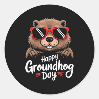 Adesivo Redondo Cool Groundhog Wearing Sungles Retro Style Premium