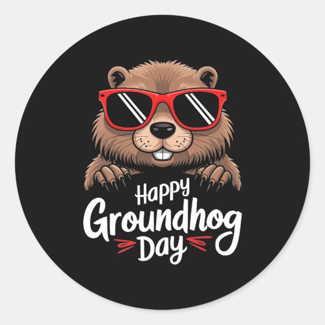 Adesivo Redondo Cool Groundhog Wearing Sungles Retro Style Premium (Frente)
