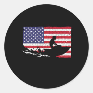 Adesivo Redondo Cool Jet Ski For Men Women Skiers USA Flag America