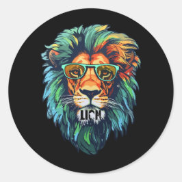 Adesivo Redondo Cool King – Leão Colorido com Design de Óculos de