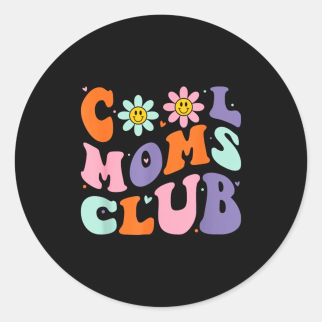 Adesivo Redondo Cool Moms Club Retro Groovy Mom Mommy Mama Mothers (Frente)