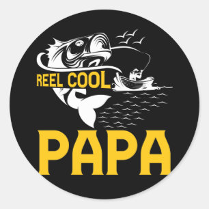 Adesivo Redondo Cool Papa Fishing Dad Father's Day Fisherman Fish