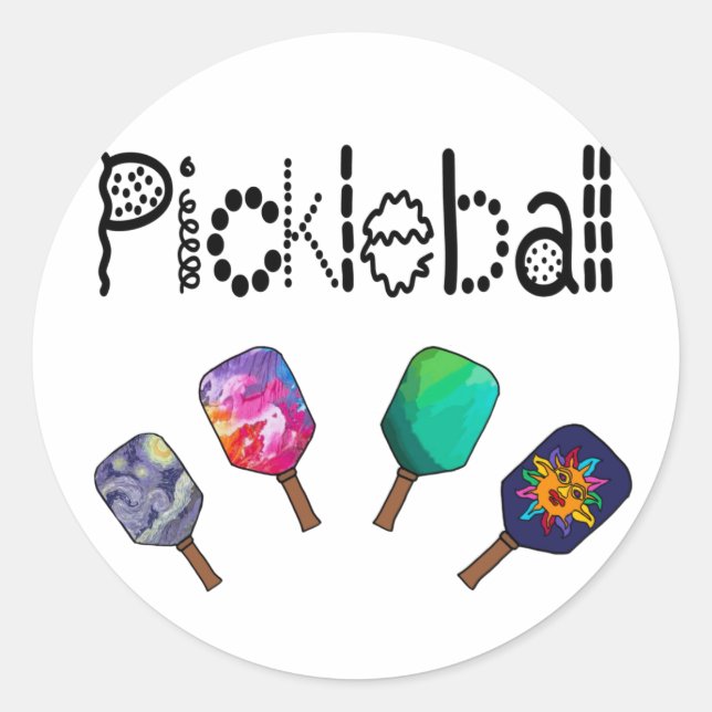 Adesivo Redondo Cool Pickleball and Paddles Sports Art (Frente)