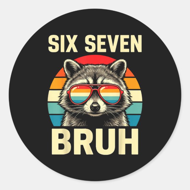 Adesivo Redondo Cool Retro Six Seven Bruh Raccoon Sungles Meme 67  (Frente)