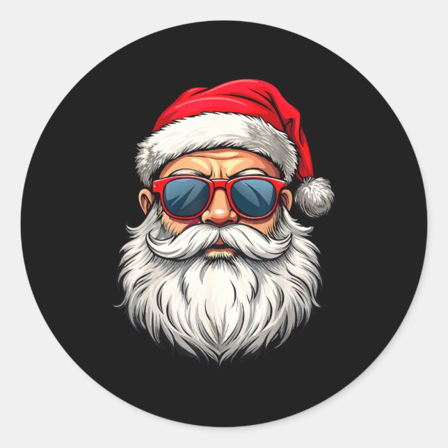 Adesivo Redondo Cool Santa Claus Face Retro Sungles Christmas Men  (Frente)