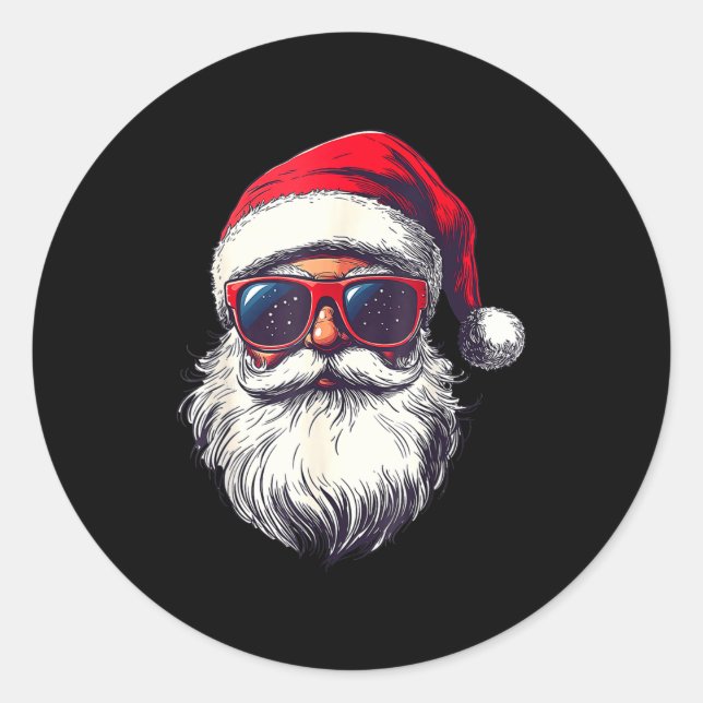 Adesivo Redondo Cool Santa Claus Face Retro Sungles Christmas Men  (Frente)