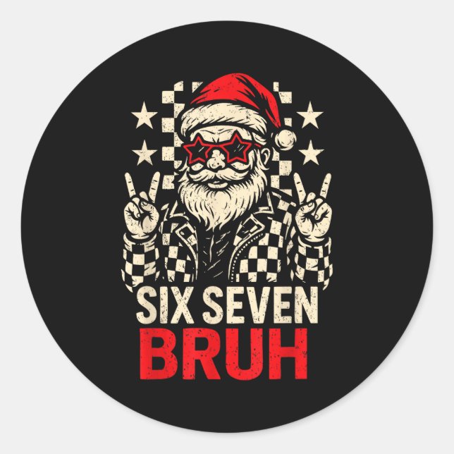 Adesivo Redondo Cool Six Seven Bruh Santa Kids Christmas Party 67  (Frente)