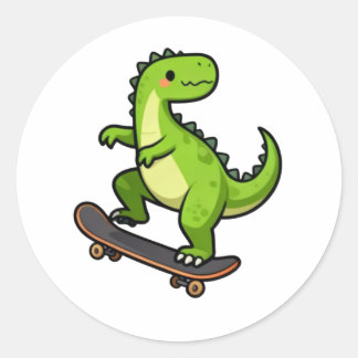 Adesivo Redondo Cool Skateboarding Dinosaur Kids T-Shirt Design