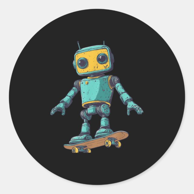 Adesivo Redondo Cool Skating Robot With Skateboard Costume  (Frente)