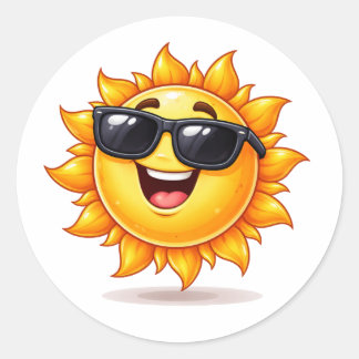 Adesivo Redondo Cool Sun Cartoon Wearing Sunglasses Sticker