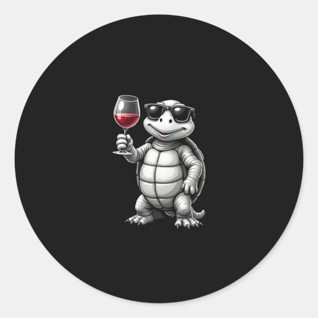 Adesivo Redondo cool turtle drinking red wine art print_1 (1) (Frente)