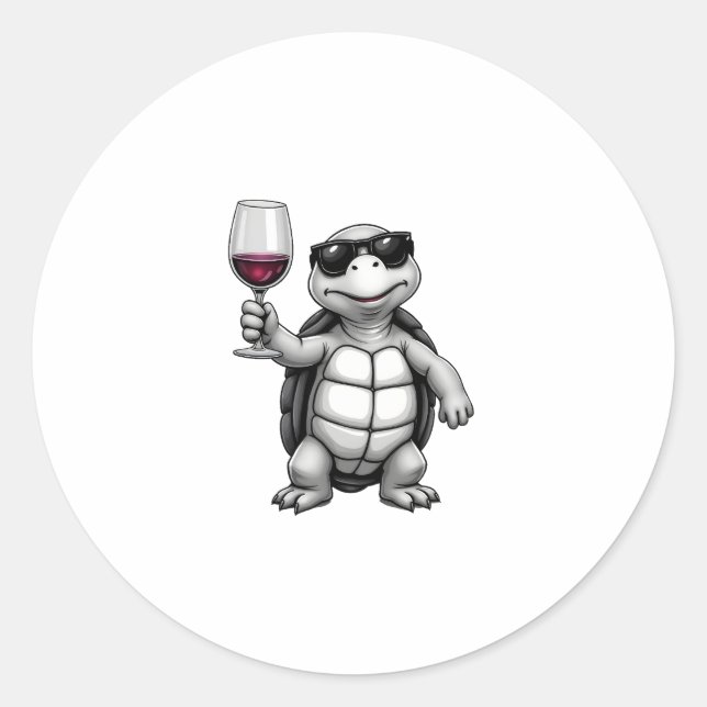 Adesivo Redondo cool turtle drinking red wine art print_1 (1) (Frente)