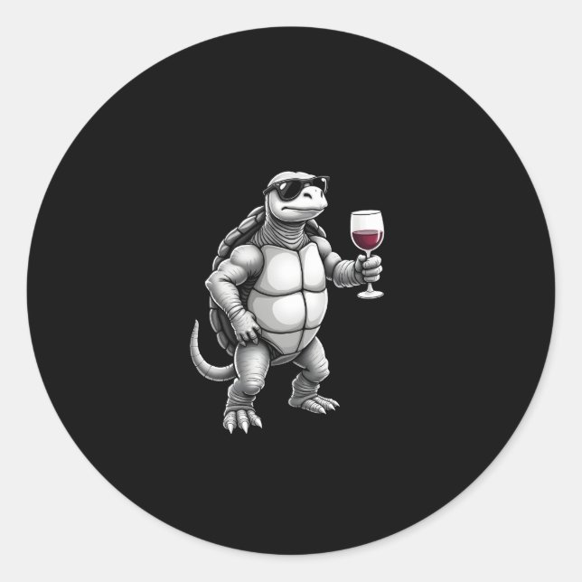 Adesivo Redondo cool turtle drinking red wine art print_1 (3) (Frente)