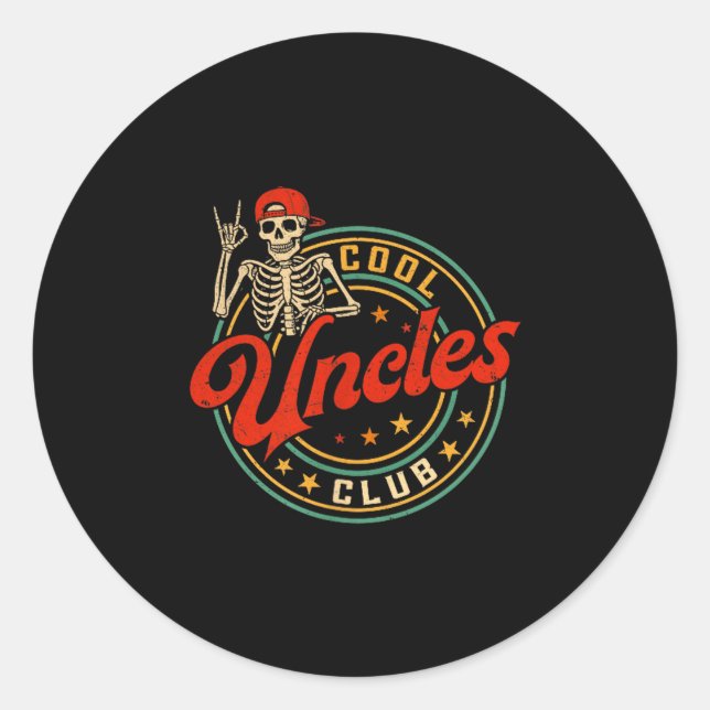 Adesivo Redondo Cool Uncles Club Shirt Retro Funny Skeleton New Un (Frente)