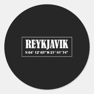 Adesivo Redondo Coordenadas da Cidade de Reykjavik Islândia